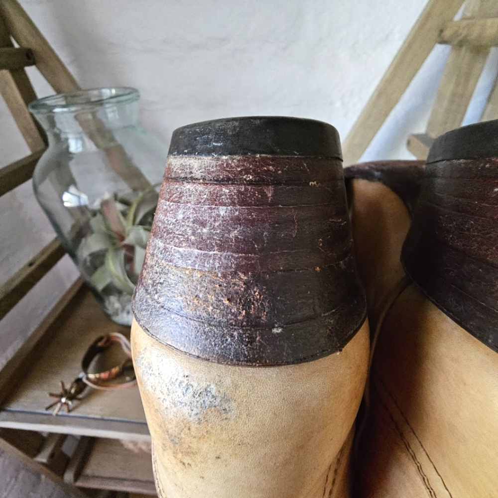 VTG Larry Mahan Tall Leather Western Boots Untouched Patina Made in Texas Sz 7 - Picture 6 of 12